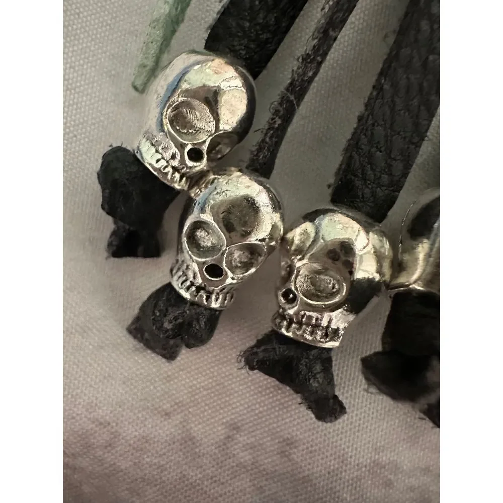 Motorcycle Brake Cable Covers with Skull Beads‎ Black Green Accent Custom Bike